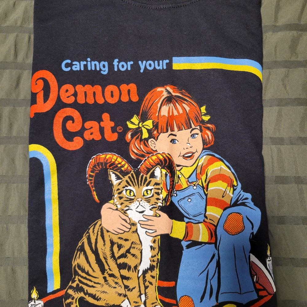 steven rhodes Caring for Your Demon Cat T-Shirt - Black